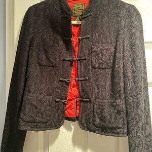 Lucky Brand Black Textured Toggle Jacket with Red Lining